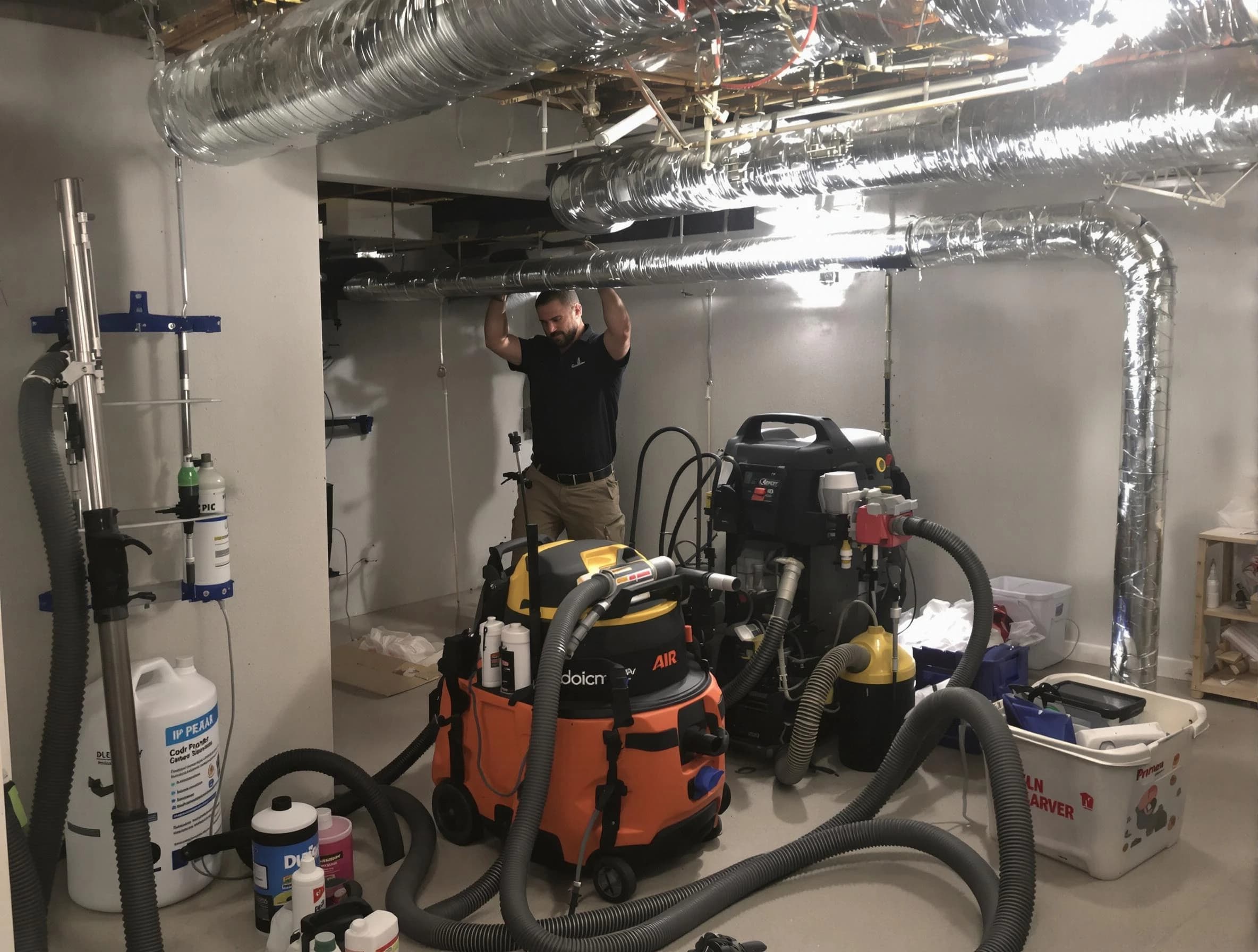 Midlothian Air Duct Cleaning specialist performing professional mold removal from air ducts using safety equipment in Midlothian