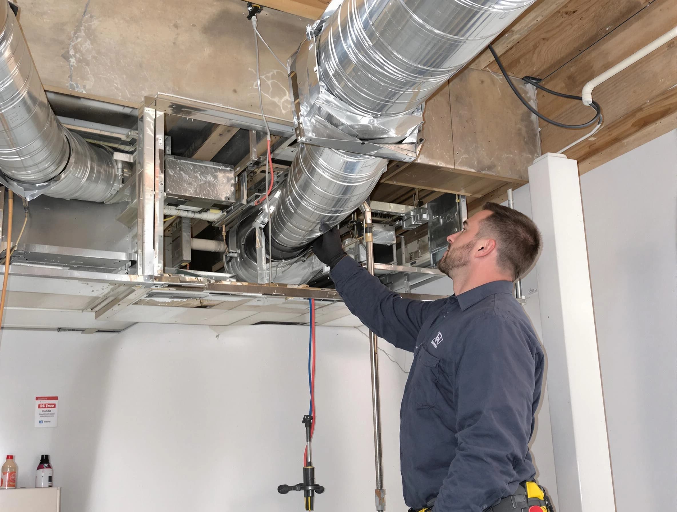 Midlothian Air Duct Cleaning technician performing professional air duct repair using specialized tools in Midlothian