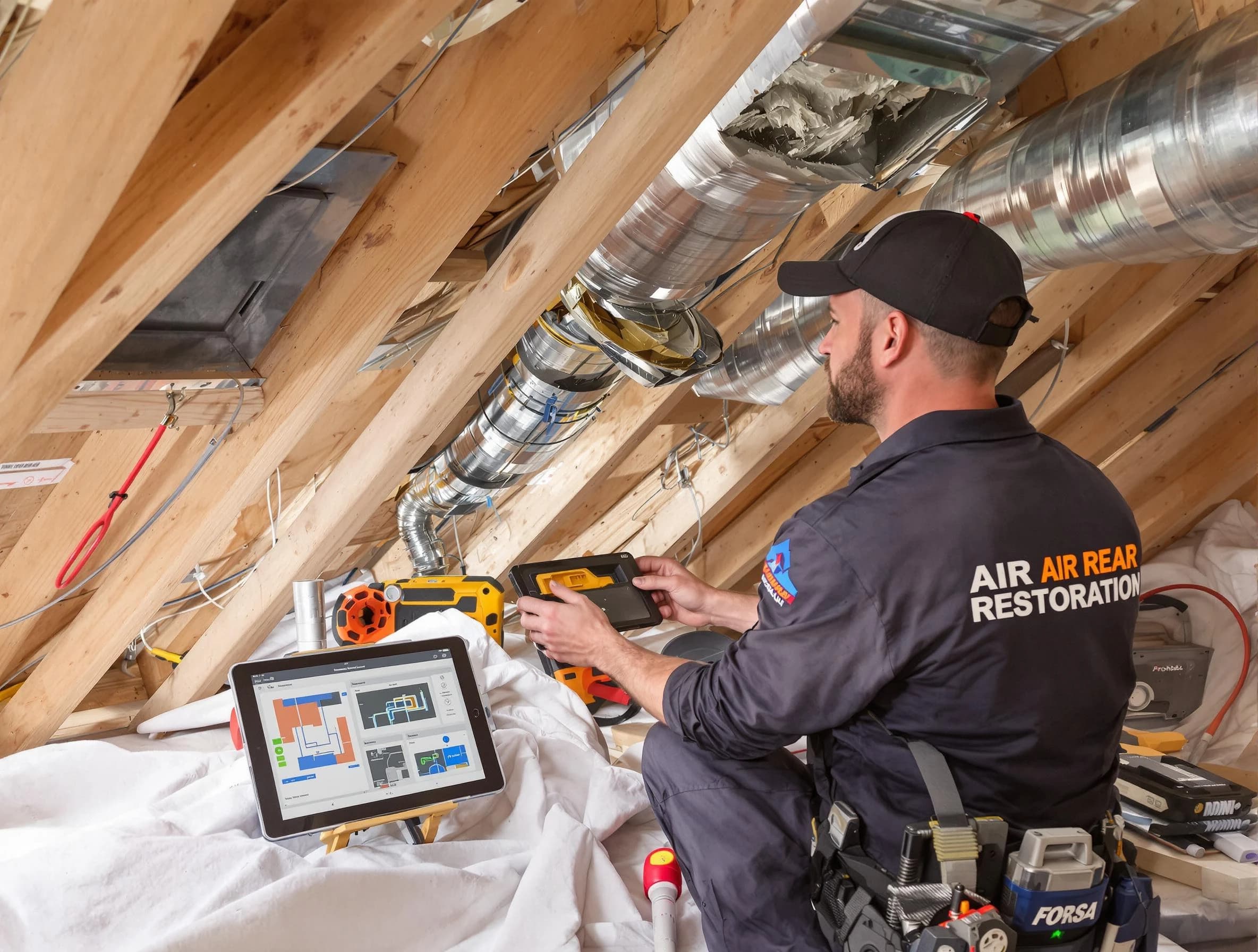 Midlothian Air Duct Cleaning technician performing precise duct repair work in Midlothian