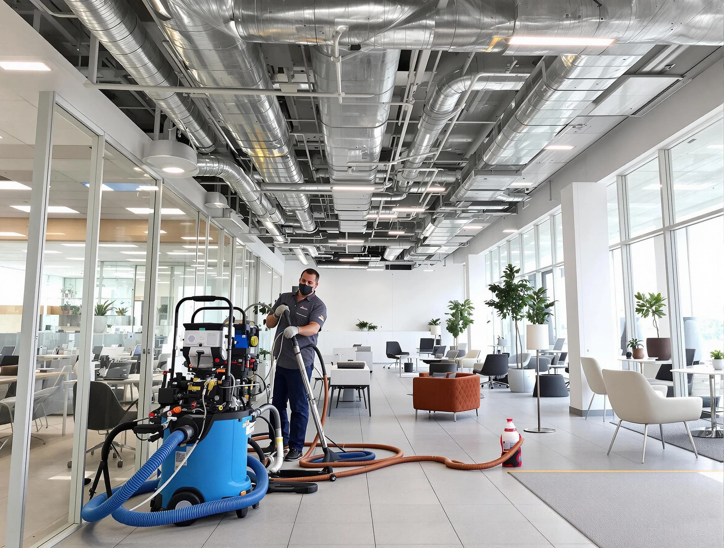 Midlothian Air Duct Cleaning team conducting comprehensive commercial duct cleaning at a business location in Midlothian