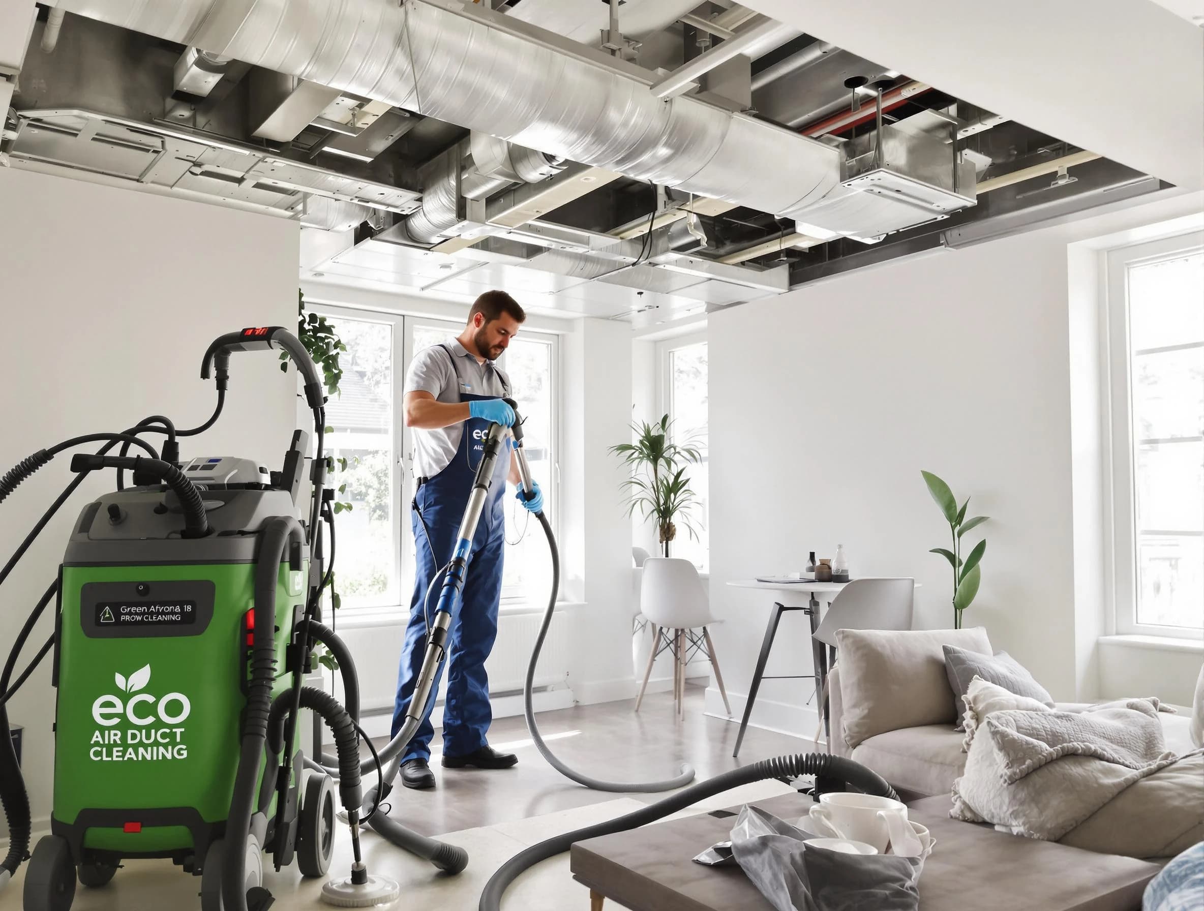 Midlothian Air Duct Cleaning technician performing eco-friendly duct cleaning using sustainable methods in Midlothian