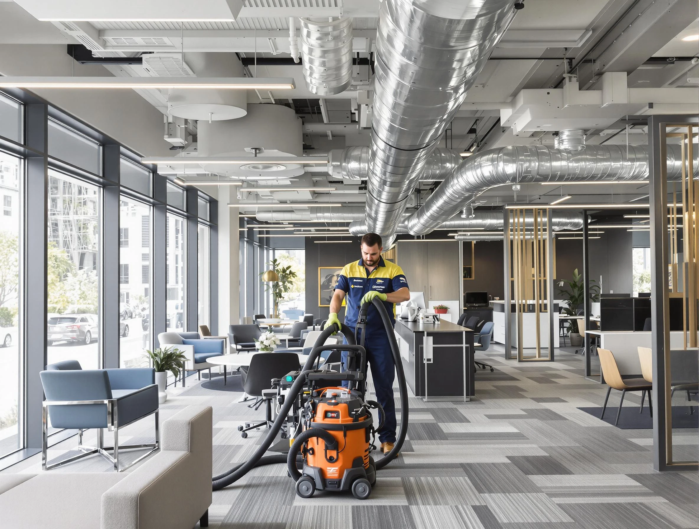 Midlothian Air Duct Cleaning team performing thorough commercial duct cleaning at a Midlothian business center