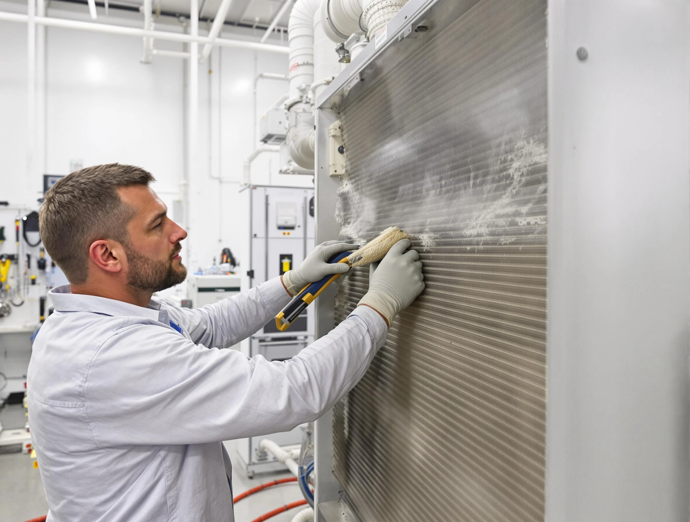 Midlothian Air Duct Cleaning technician performing precision commercial coil cleaning at a Midlothian business